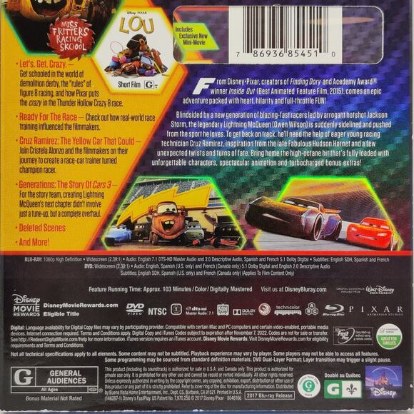 Cars 2 & 3 Blu-ray + DVD Combo Pack Disney Pixar Owen Wilson Racing Mater NEW - Picture 9 of 14